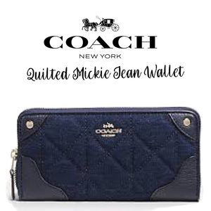 Coach Quilted Blue Jean Mickie Navy Trimmed  Full-Sized Wallet Mercer